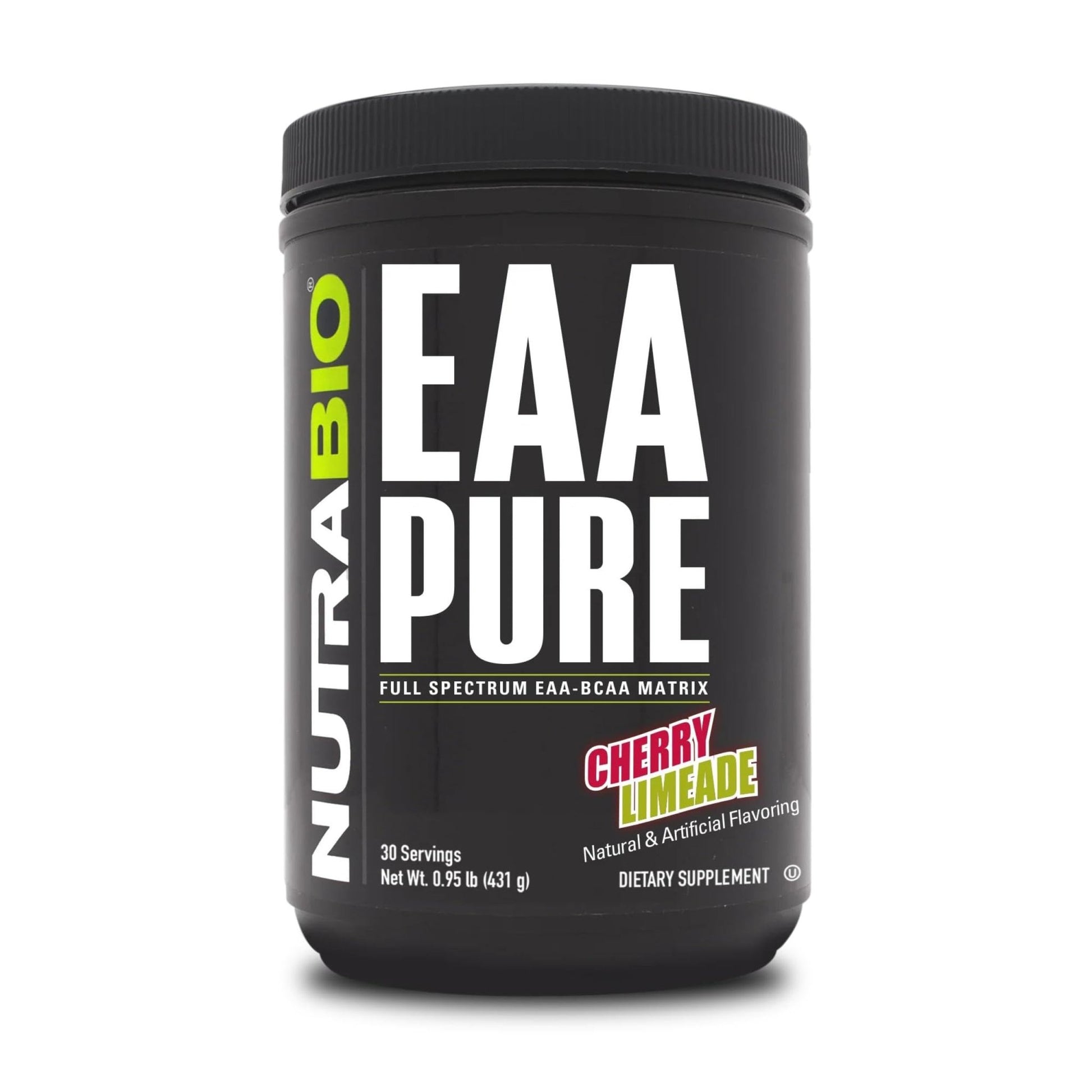 NutraBio – EAA Pure – 9 Amino Acids – Muscle Repair and Recovery, 30 Servings, Cherry Limeade – Pre or Post Workout – All Day Recovery - dailyvitalstore