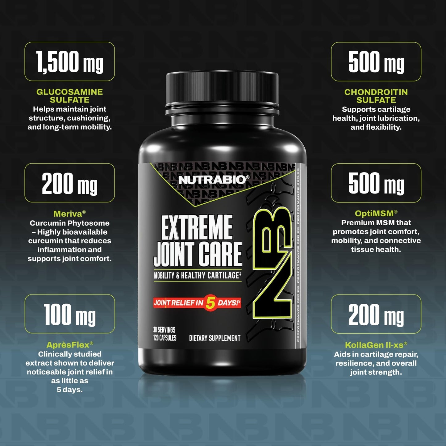 NutraBio Extreme Joint Care - Joint Support Supplement - Joint Health Supplement, Supports Joints, Mobility, and Cartilage - 120 Capsules - dailyvitalstore