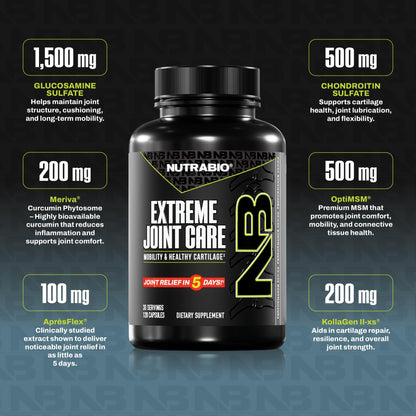 NutraBio Extreme Joint Care - Joint Support Supplement - Joint Health Supplement, Supports Joints, Mobility, and Cartilage - 120 Capsules - dailyvitalstore