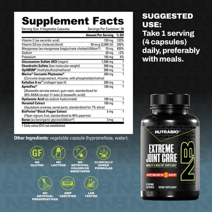 NutraBio Extreme Joint Care - Joint Support Supplement - Joint Health Supplement, Supports Joints, Mobility, and Cartilage - 120 Capsules - dailyvitalstore