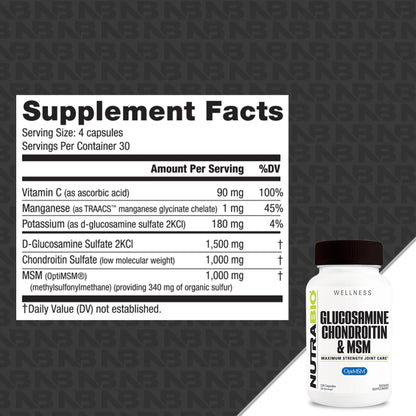 NutraBio Glucosamine Chondroitin & OptiMSM Supplement, Joint Support Formula - 120 Capsules (120 Count) - dailyvitalstore