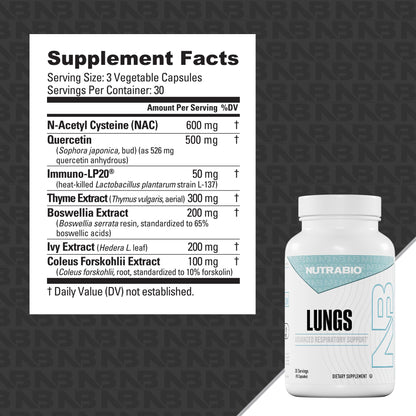 NutraBio Lungs Supplement - Blend of Immuno-LP20 and Natural Extracts to Help Support Respiratory & Immune Health - 90 Capsules - dailyvitalstore