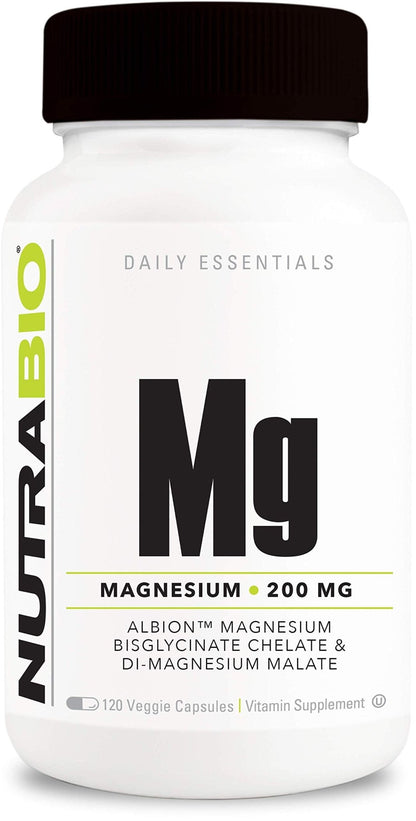 NutraBio Magnesium Supplement, Magnesium Glycinate for Sleep, Biglycinate, D-Magnesium Malate, Muscle & Nerve Support, for Men and Women, 120 Vegetable Capsules - dailyvitalstore