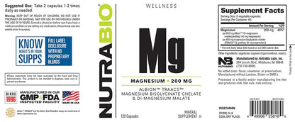 NutraBio Magnesium Supplement, Magnesium Glycinate for Sleep, Biglycinate, D-Magnesium Malate, Muscle & Nerve Support, for Men and Women, 120 Vegetable Capsules - dailyvitalstore