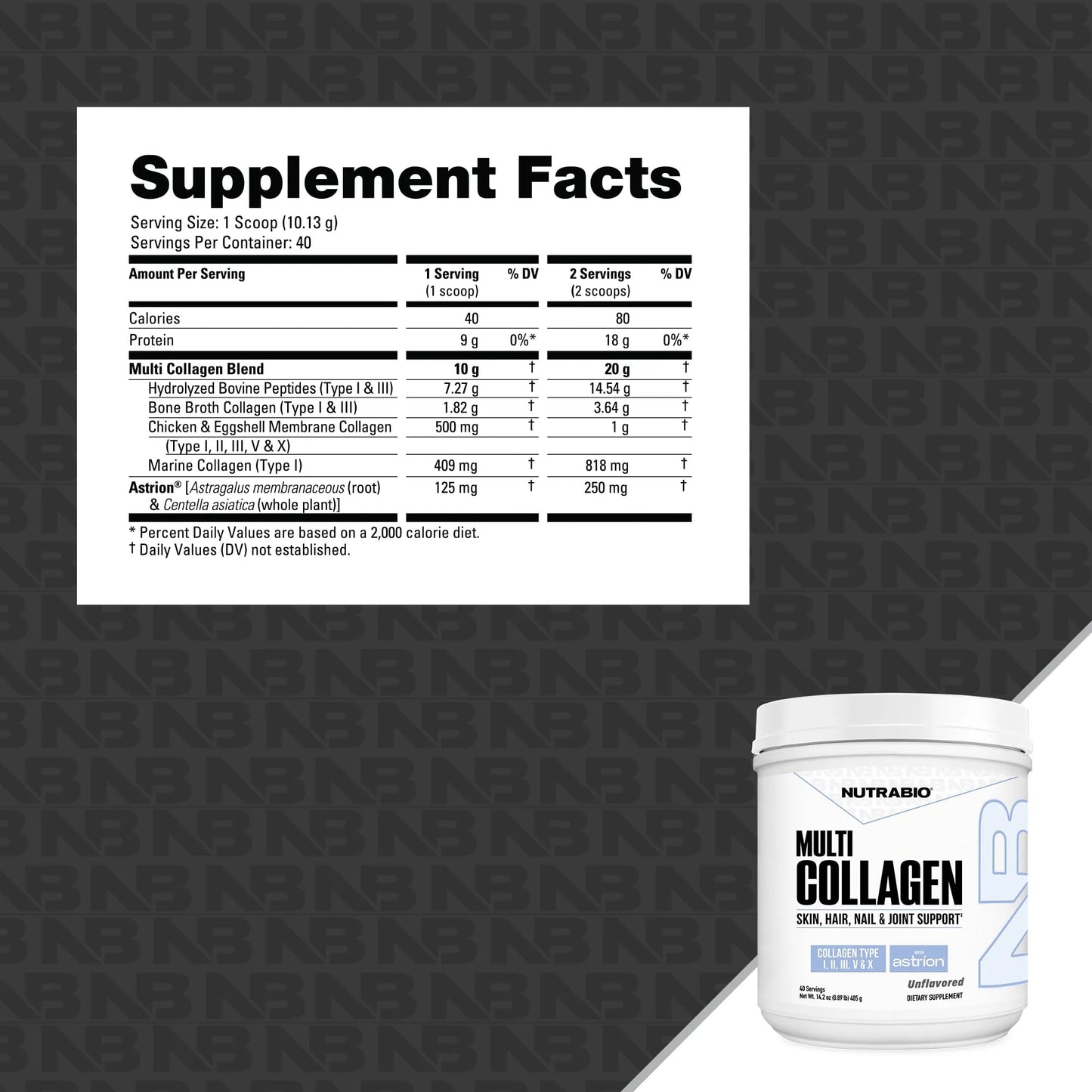 NutraBio Multi Collagen Powder - Hydrolyzed Collagen Peptides for Glowing Hair & Skin - Grass-Fed - Collagen Powder for Women and Men - 40 Servings- Unflavored - dailyvitalstore