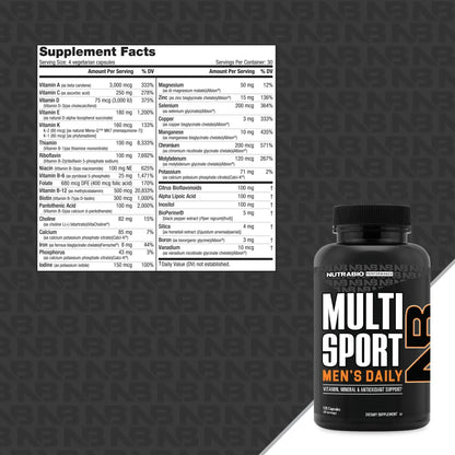 NutraBio Multisport for Men - Mens MultiVitamin - 33 Vitamins, Minerals, Micronutrients - Rich in Antioxidants - dailyvitalstore