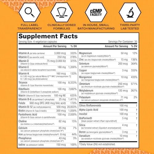 NutraBio Multisport for Men - Mens MultiVitamin - 33 Vitamins, Minerals, Micronutrients - Rich in Antioxidants - dailyvitalstore