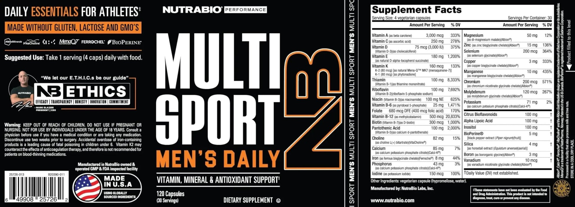 NutraBio Multisport for Men - Mens MultiVitamin - 33 Vitamins, Minerals, Micronutrients - Rich in Antioxidants - dailyvitalstore