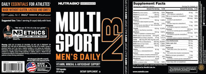 NutraBio Multisport for Men - Mens MultiVitamin - 33 Vitamins, Minerals, Micronutrients - Rich in Antioxidants - dailyvitalstore
