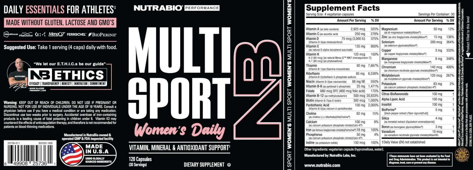 NutraBio Multisport for Women - Womens MultiVitamin - 33 Vitamins, Minerals, Micronutrients - Rich in Antioxidants - dailyvitalstore