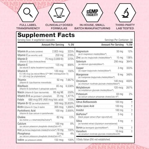 NutraBio Multisport for Women - Womens MultiVitamin - 33 Vitamins, Minerals, Micronutrients - Rich in Antioxidants - dailyvitalstore