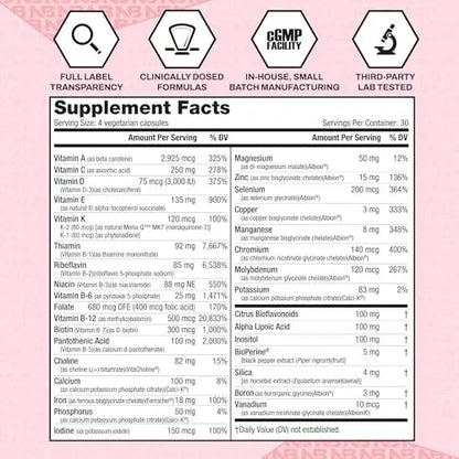 NutraBio Multisport for Women - Womens MultiVitamin - 33 Vitamins, Minerals, Micronutrients - Rich in Antioxidants - dailyvitalstore