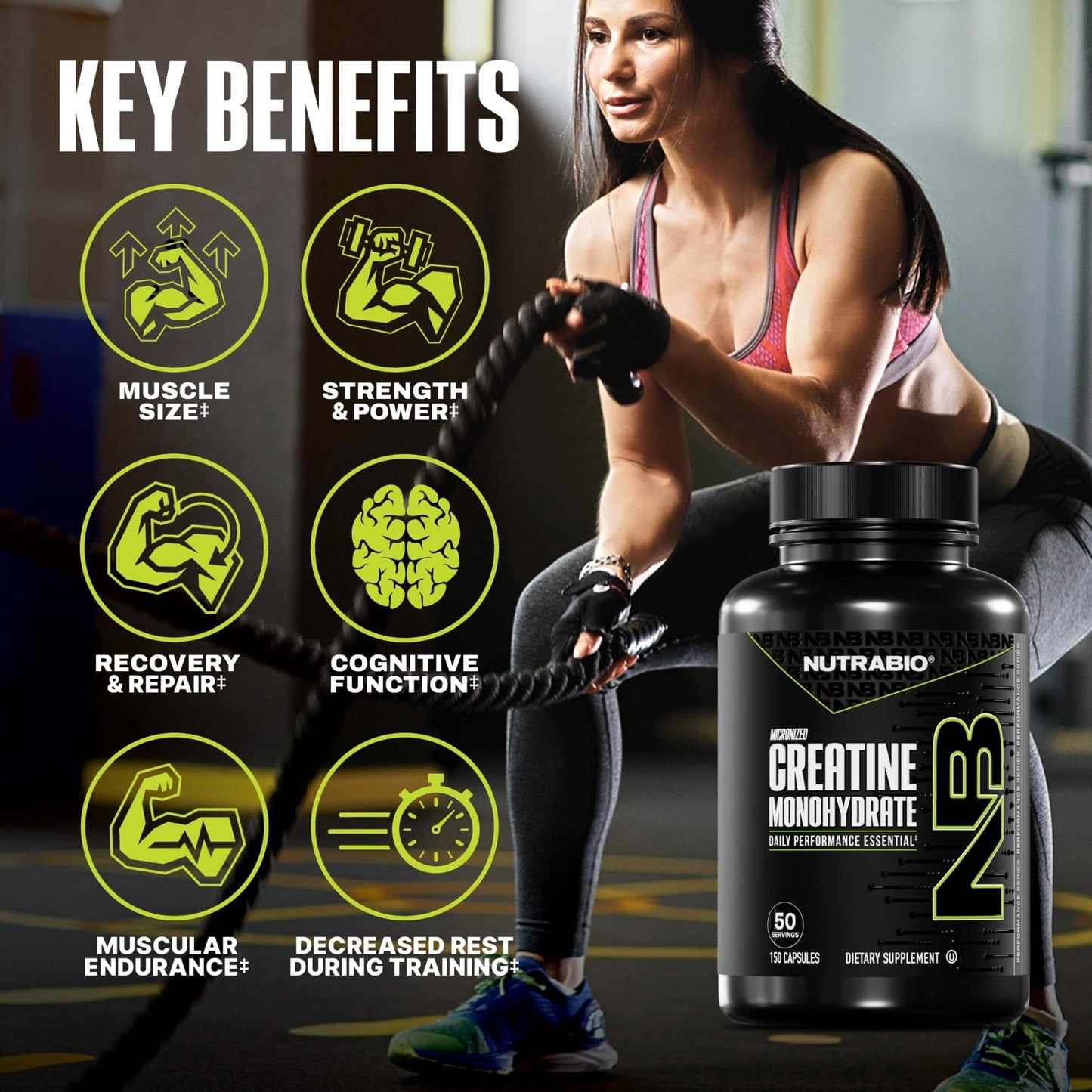 NutraBio Pure Micronized Creatine Monohydrate Capsules, Creatine Pills, Supports Bulk Muscle Energy, Recovery, and Strength - Keto Friendly, Kosher - dailyvitalstore