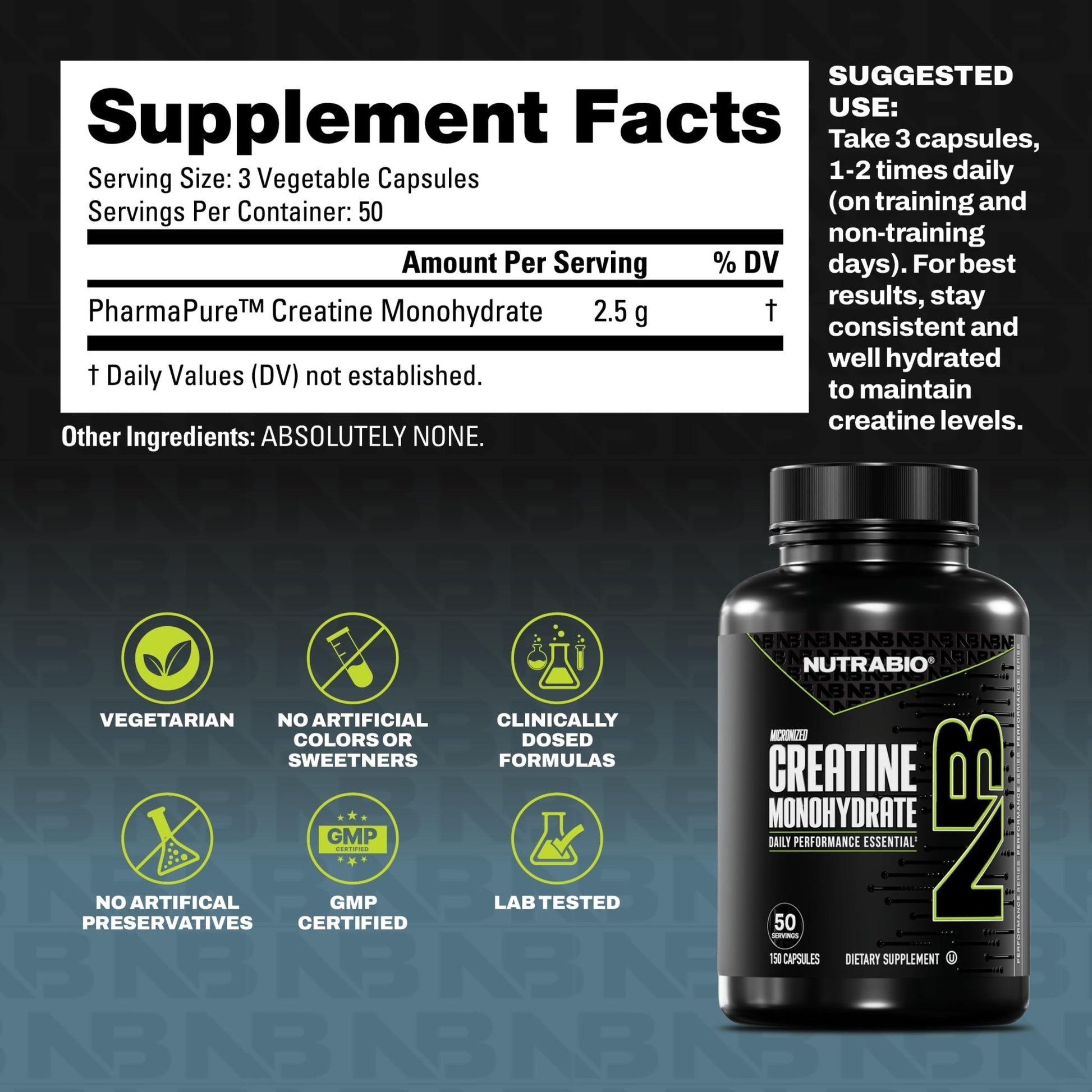 NutraBio Pure Micronized Creatine Monohydrate Capsules, Creatine Pills, Supports Bulk Muscle Energy, Recovery, and Strength - Keto Friendly, Kosher - dailyvitalstore