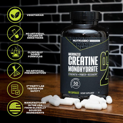 NutraBio Pure Micronized Creatine Monohydrate Capsules, Creatine Pills, Supports Bulk Muscle Energy, Recovery, and Strength - Keto Friendly, Kosher - dailyvitalstore