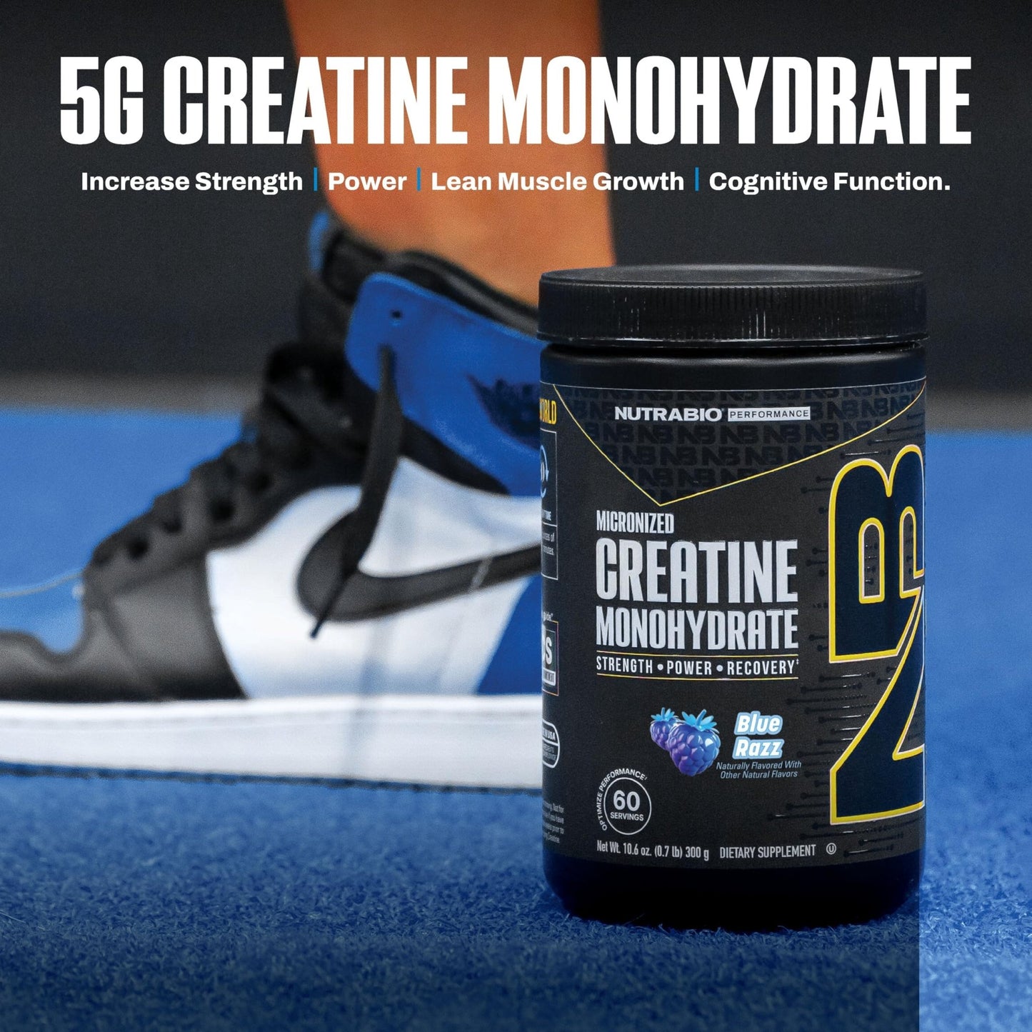 NutraBio Pure Micronized Creatine Monohydrate Powder Supplement, Blue Razz (300 g) - Supports Bulk Muscle Energy, Recovery, and Strength - HPLC Tested Creatine Powder Supplement for Men and Women - dailyvitalstore