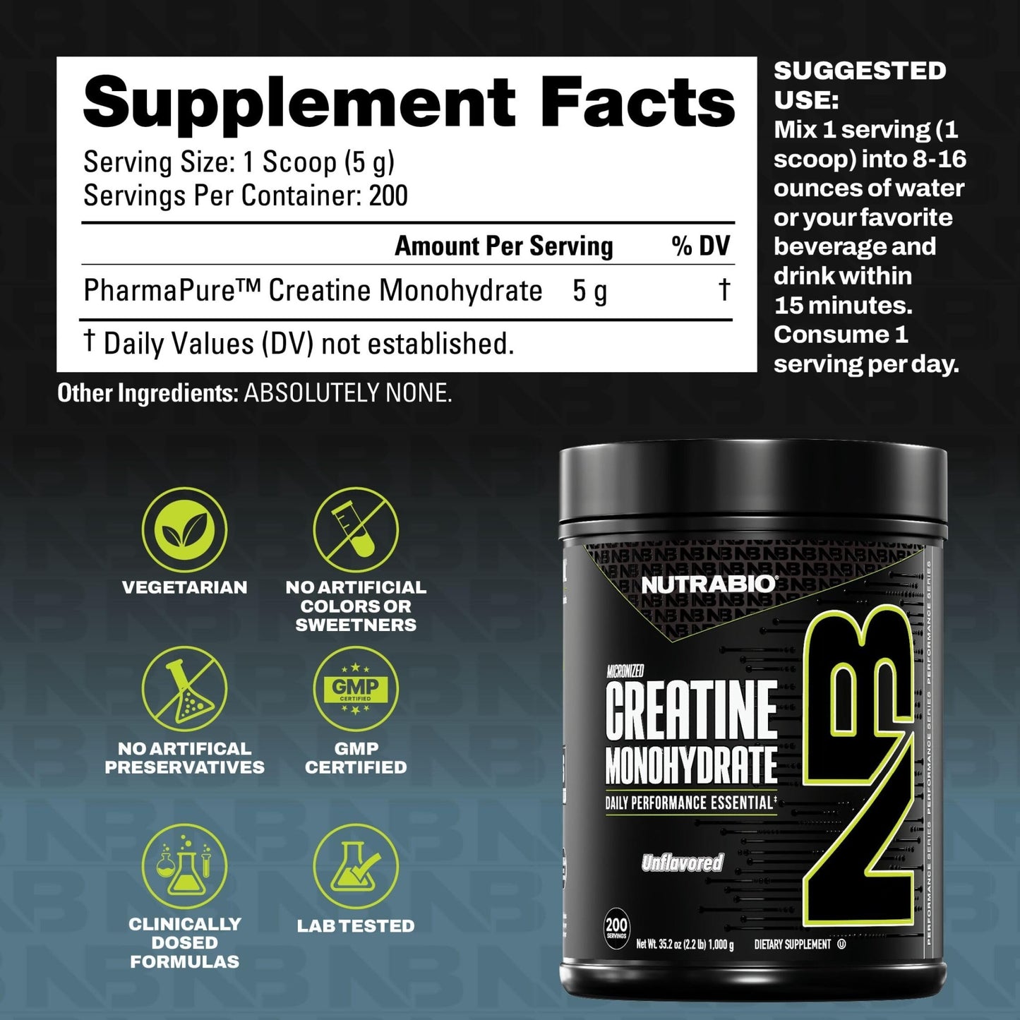 NutraBio Pure Micronized Creatine Monohydrate Powder Supplement, Unflavored, (1000 g) - Supports Bulk Muscle Energy, Recovery, and Strength - HPLC Tested Creatine Powder - dailyvitalstore