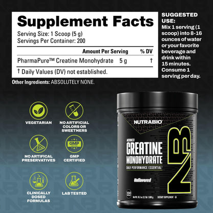 NutraBio Pure Micronized Creatine Monohydrate Powder Supplement, Unflavored, (1000 g) - Supports Bulk Muscle Energy, Recovery, and Strength - HPLC Tested Creatine Powder - dailyvitalstore