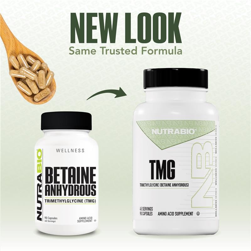 NutraBio TMG Supplements Betaine Anhydrous 500mg Capsules, Trimethylglycine Homocysteine Support - dailyvitalstore
