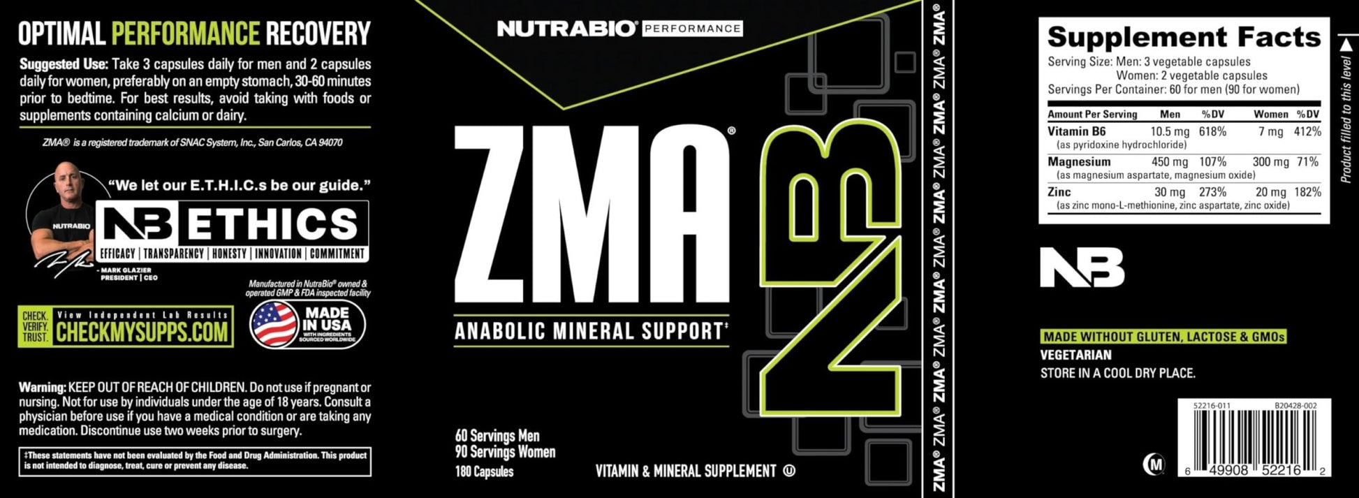 NutraBio ZMA Supplements for Men & Women- Zinc Magnesium Supplements to Support Hormone Levels, Peak Performance, Sleep, Muscle Recovery, Immune Health, 180 Ct. - dailyvitalstore
