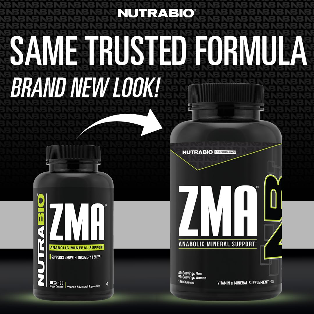 NutraBio ZMA Supplements for Men & Women- Zinc Magnesium Supplements to Support Hormone Levels, Peak Performance, Sleep, Muscle Recovery, Immune Health, 180 Ct. - dailyvitalstore