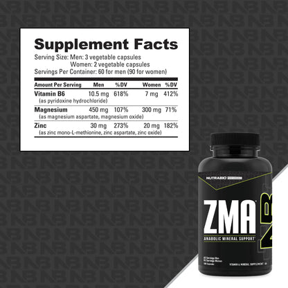 NutraBio ZMA Supplements for Men & Women- Zinc Magnesium Supplements to Support Hormone Levels, Peak Performance, Sleep, Muscle Recovery, Immune Health, 180 Ct. - dailyvitalstore
