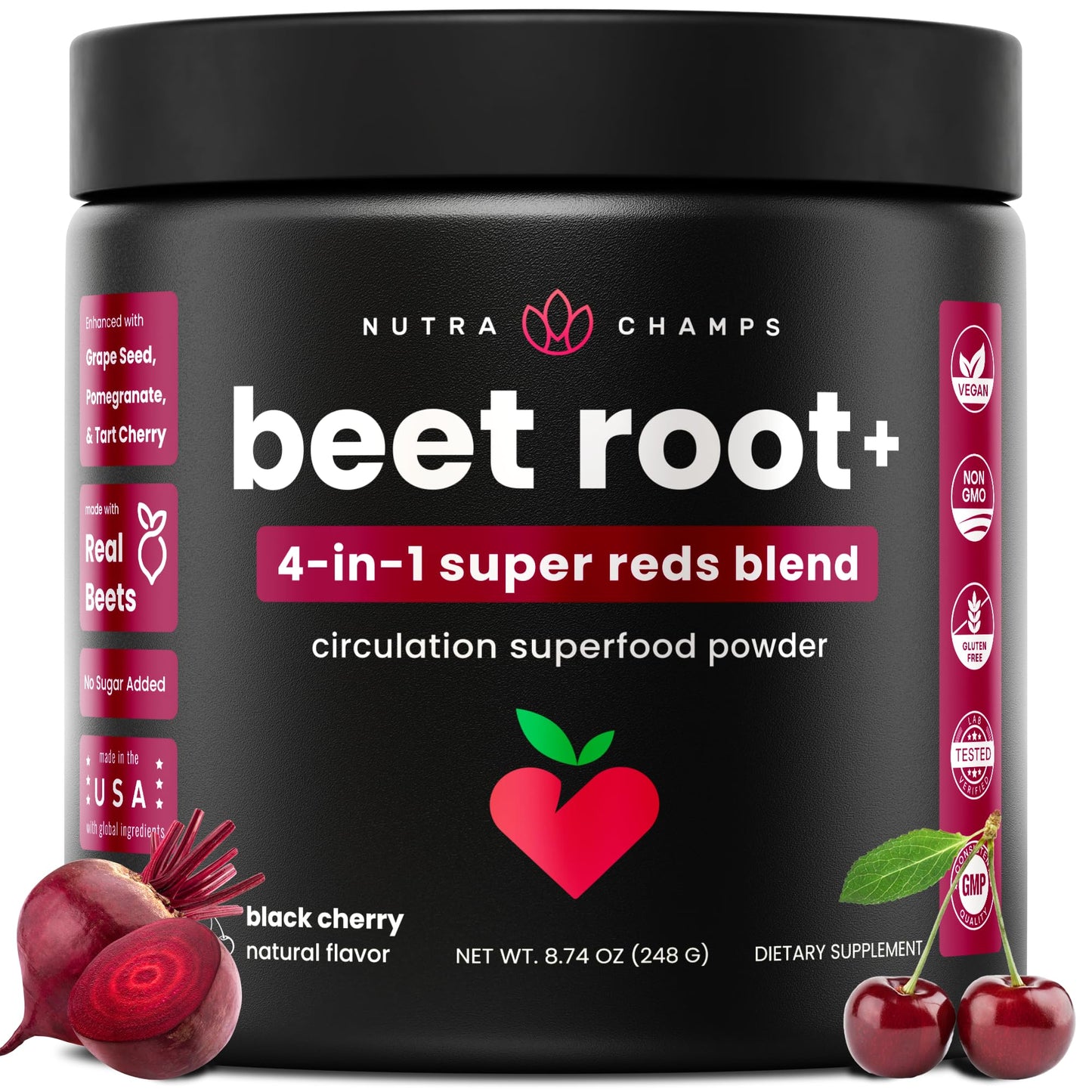 NutraChamps Beet Root Powder Circulation Supplement, Superfood Powder Nitric Oxide with Beetroot Juice, Super Reds & Grape Seed Extract - dailyvitalstore