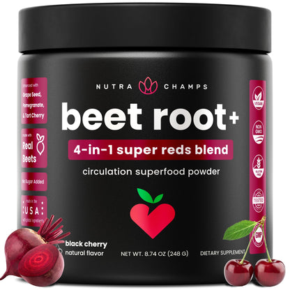 NutraChamps Beet Root Powder Circulation Supplement, Superfood Powder Nitric Oxide with Beetroot Juice, Super Reds & Grape Seed Extract - dailyvitalstore