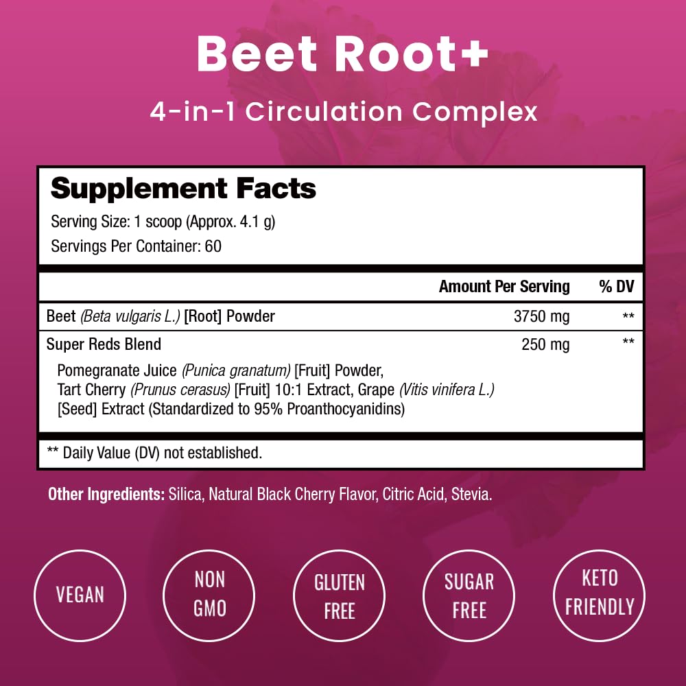 NutraChamps Beet Root Powder Circulation Supplement, Superfood Powder Nitric Oxide with Beetroot Juice, Super Reds & Grape Seed Extract - dailyvitalstore