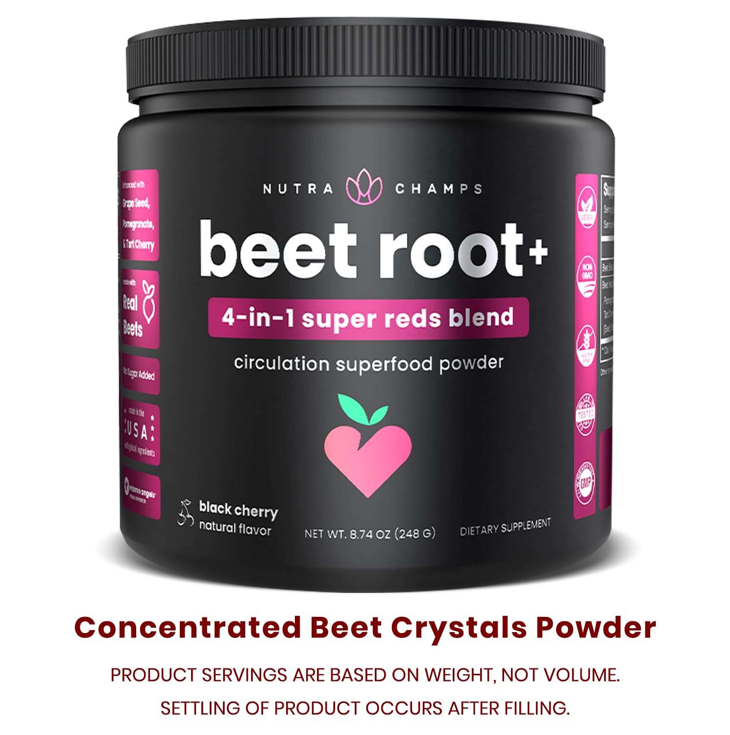 NutraChamps Beet Root Powder Circulation Supplement, Superfood Powder Nitric Oxide with Beetroot Juice, Super Reds & Grape Seed Extract - dailyvitalstore