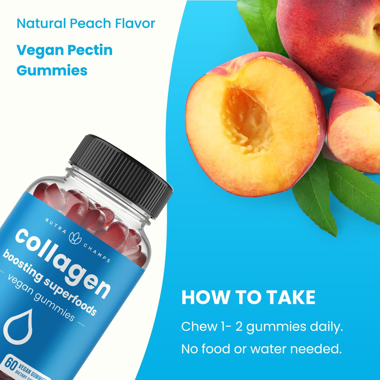 NutraChamps Collagen Boosting Gummies, Collagen Booster Gummy for Natural Collagen Production, Vegan Pectin Supplements Chews for Women & Men, - dailyvitalstore