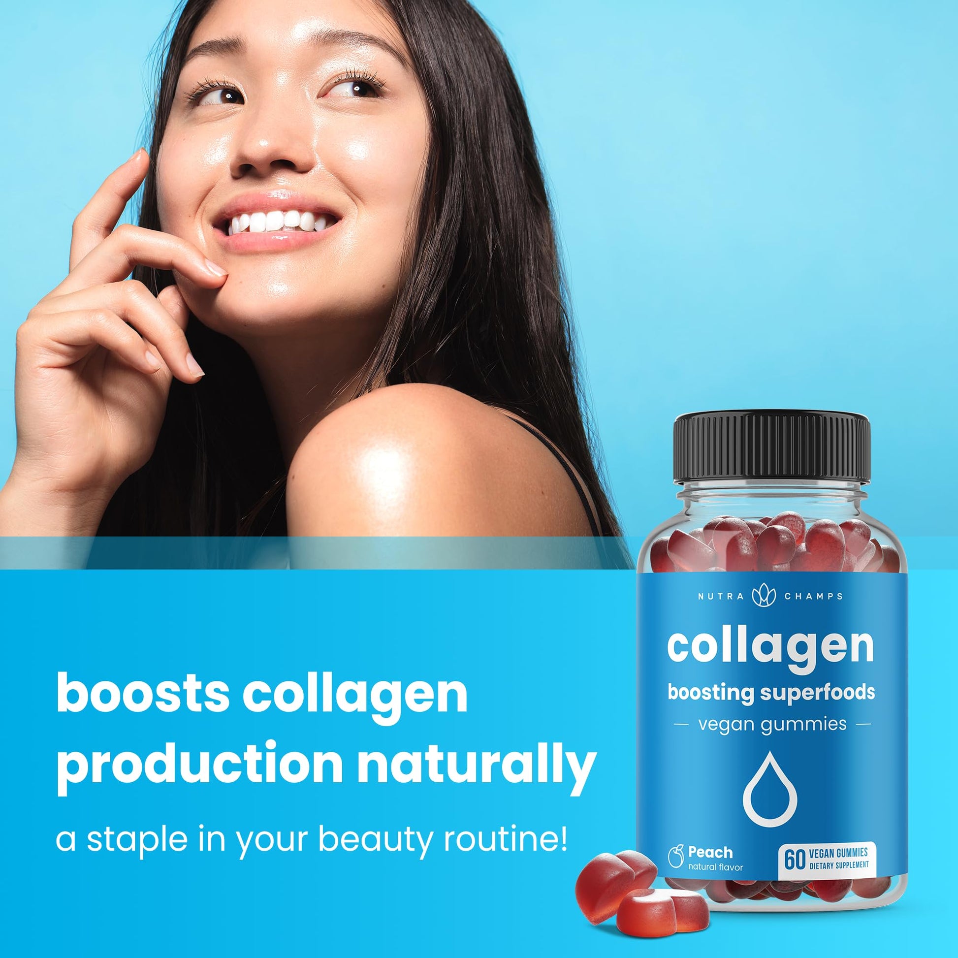 NutraChamps Collagen Boosting Gummies, Collagen Booster Gummy for Natural Collagen Production, Vegan Pectin Supplements Chews for Women & Men, - dailyvitalstore