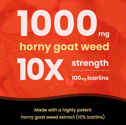 NutraChamps Horny Goat Weed, 1000mg Epimedium Energy Supplement, 10X Strength Icariin, Ginseng, Tribulus & Maca Pills for Women & Men, Enhanced Absorption with Black Pepper, 60 Vegan Capsules - dailyvitalstore