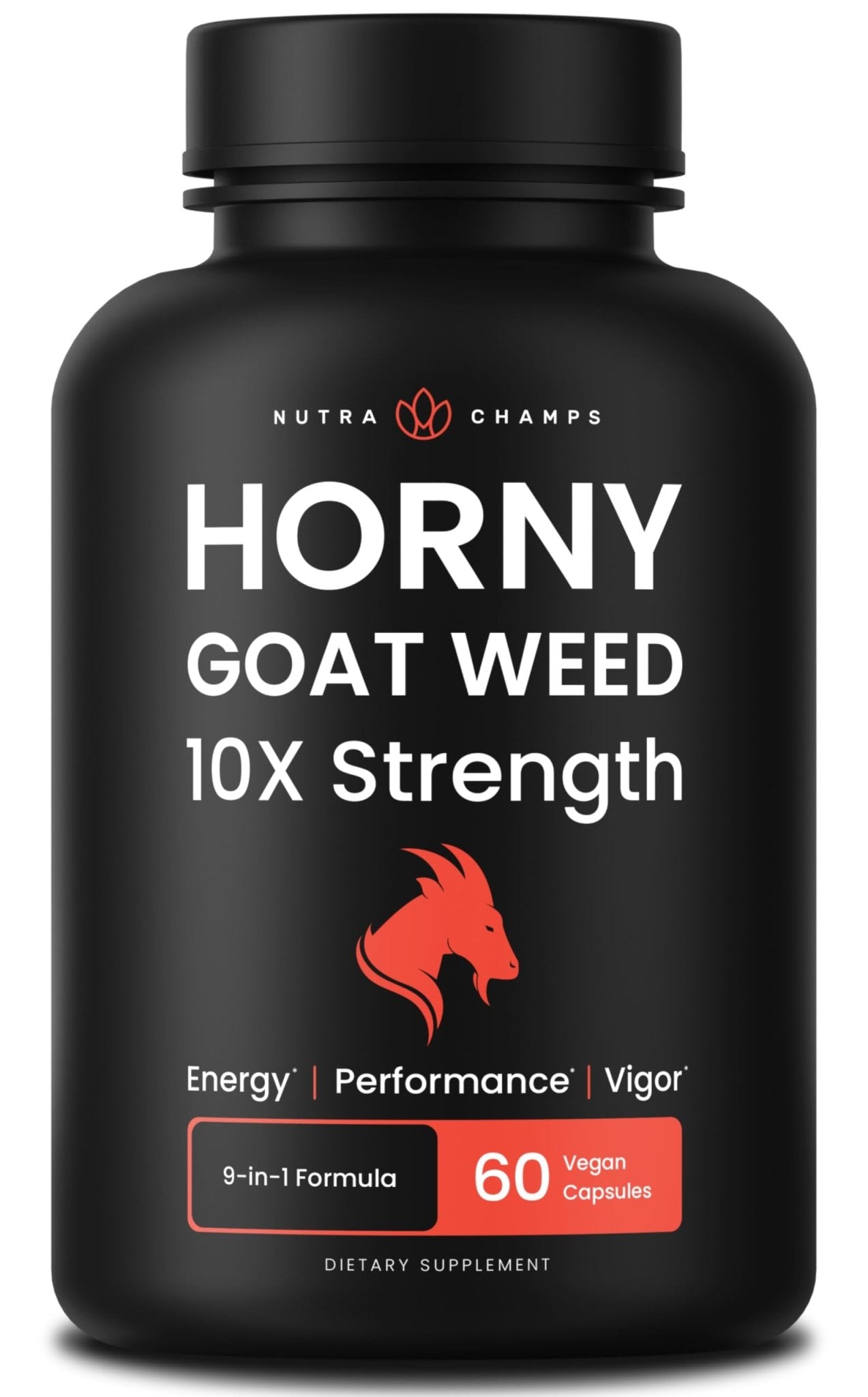 NutraChamps Horny Goat Weed, 1000mg Epimedium Energy Supplement, 10X Strength Icariin, Ginseng, Tribulus & Maca Pills for Women & Men, Enhanced Absorption with Black Pepper, 60 Vegan Capsules - dailyvitalstore