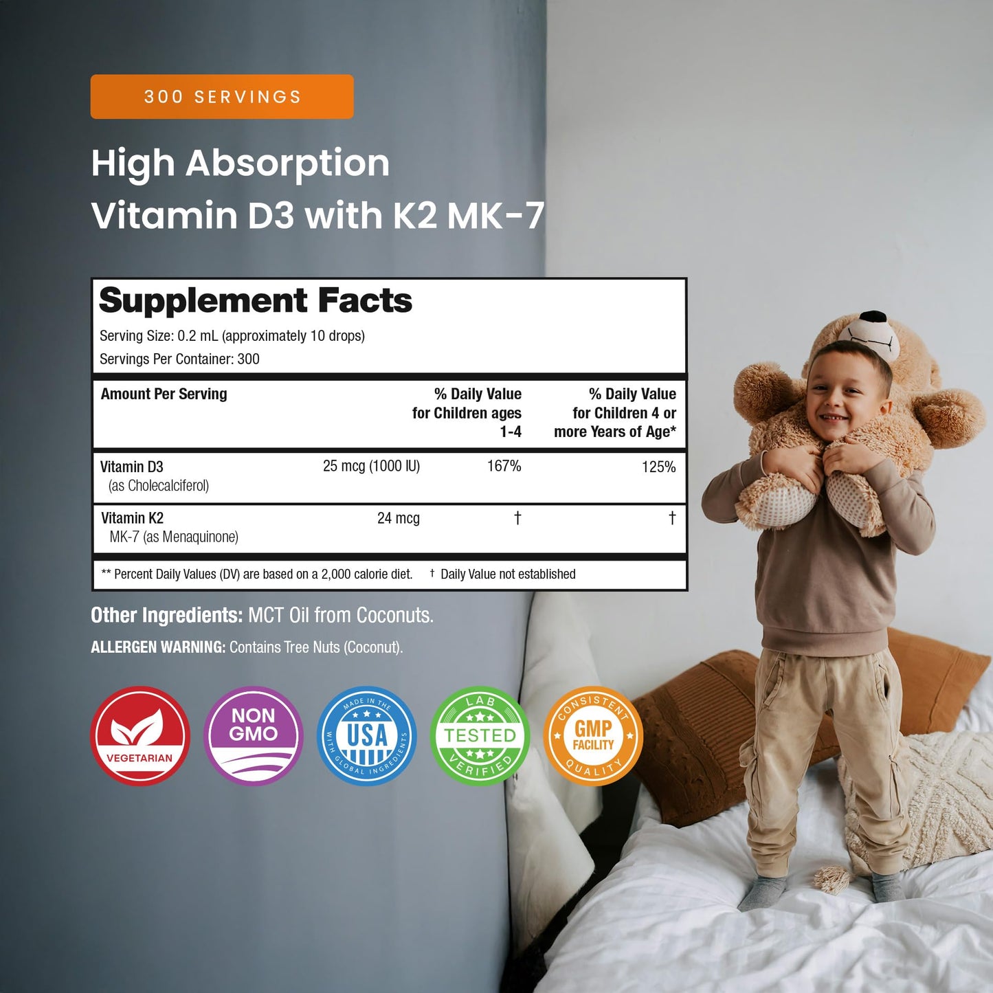 NutraChamps Kids Vitamin D 3 K2 Drops, Vitamin D3 & K2 MK-7, Liquid Vitamin D for Kids 1000 IU, Healthy Bones, Heart & Immune System, - dailyvitalstore