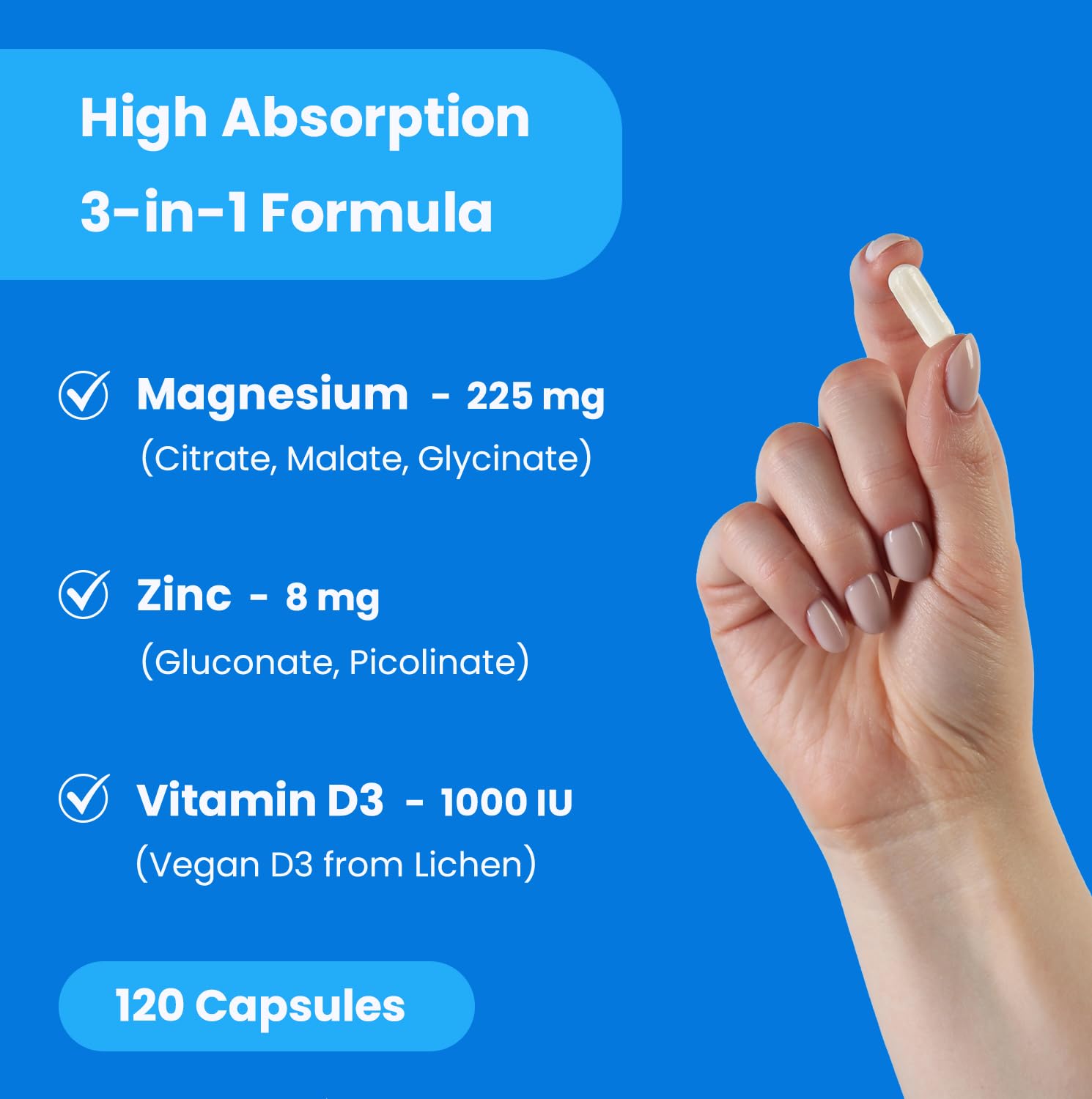 NutraChamps Magnesium Zinc & Vitamin D3 Supplement - Most Bioavailable Forms; Magnesium Glycinate, Malate, Citrate - Bone, Muscle & Heart Health, - dailyvitalstore