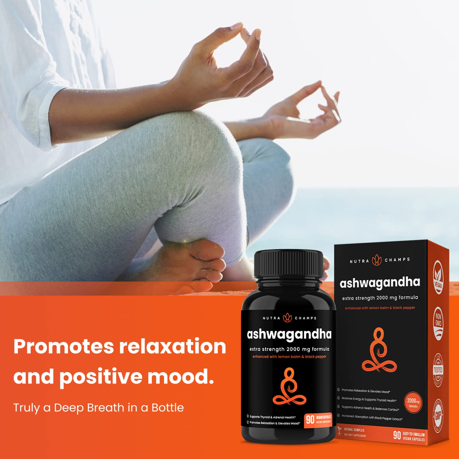 NutraChamps Organic Ashwagandha Capsules, 2000mg Adrenal Fatigue, Thyroid & Mood Support Ashwagandha Supplements, Ashwagandha Root Powder & Lemon Balm, Superior Absorption with Black Pepper - dailyvitalstore