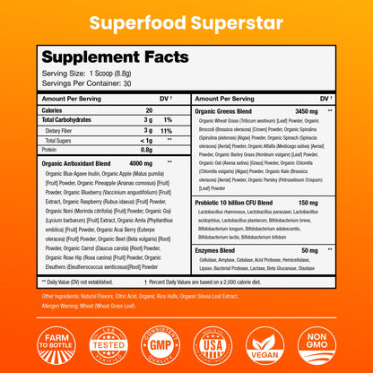 NutraChamps Super Greens Powder Premium Superfood | 20+ Organic Green Veggie Whole Foods | Wheat Grass, Spirulina, Chlorella | Antioxidant, Digestive Enzyme - dailyvitalstore
