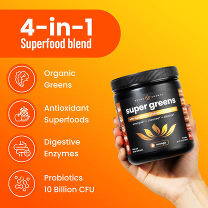 NutraChamps Super Greens Powder Premium Superfood | 20+ Organic Green Veggie Whole Foods | Wheat Grass, Spirulina, Chlorella | Antioxidant, Digestive Enzyme - dailyvitalstore