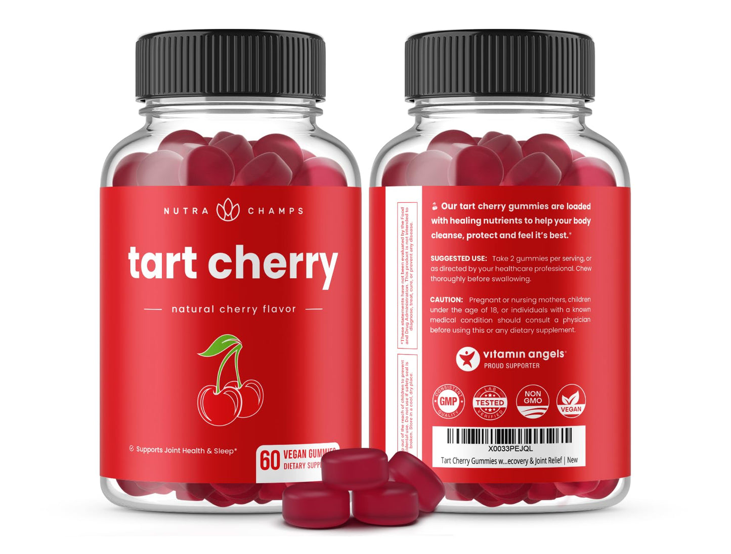 NutraChamps Tart Cherry Gummies - Tart Cherry Extract with Celery Seed - 60 Vegan Gummies (2-Pack) - dailyvitalstore