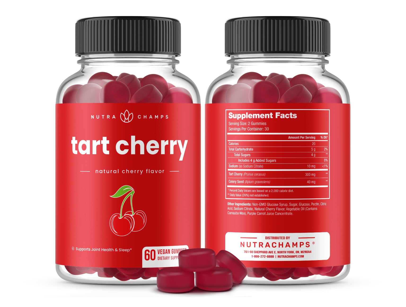 NutraChamps Tart Cherry Gummies - Tart Cherry Extract with Celery Seed - 60 Vegan Gummies (2-Pack) - dailyvitalstore
