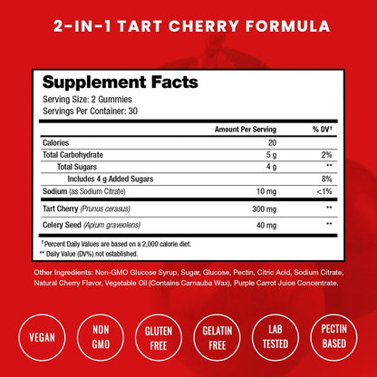 NutraChamps Tart Cherry Gummies - Tart Cherry Extract with Celery Seed - 60 Vegan Gummies (2-Pack) - dailyvitalstore