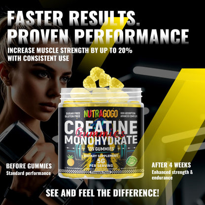 NUTRAGOGO NSF Certified Creatine Gummy - Creatine Monohydrate Gummies for Men & Women-5g of Creatine Monohydrate per Serving - Sugar Free,Vegan, Pineapple Electrolyte Chews, 135 Count - dailyvitalstore