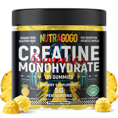 NUTRAGOGO NSF Certified Creatine Gummy - Creatine Monohydrate Gummies for Men & Women-5g of Creatine Monohydrate per Serving - Sugar Free,Vegan, Pineapple Electrolyte Chews, 135 Count - dailyvitalstore