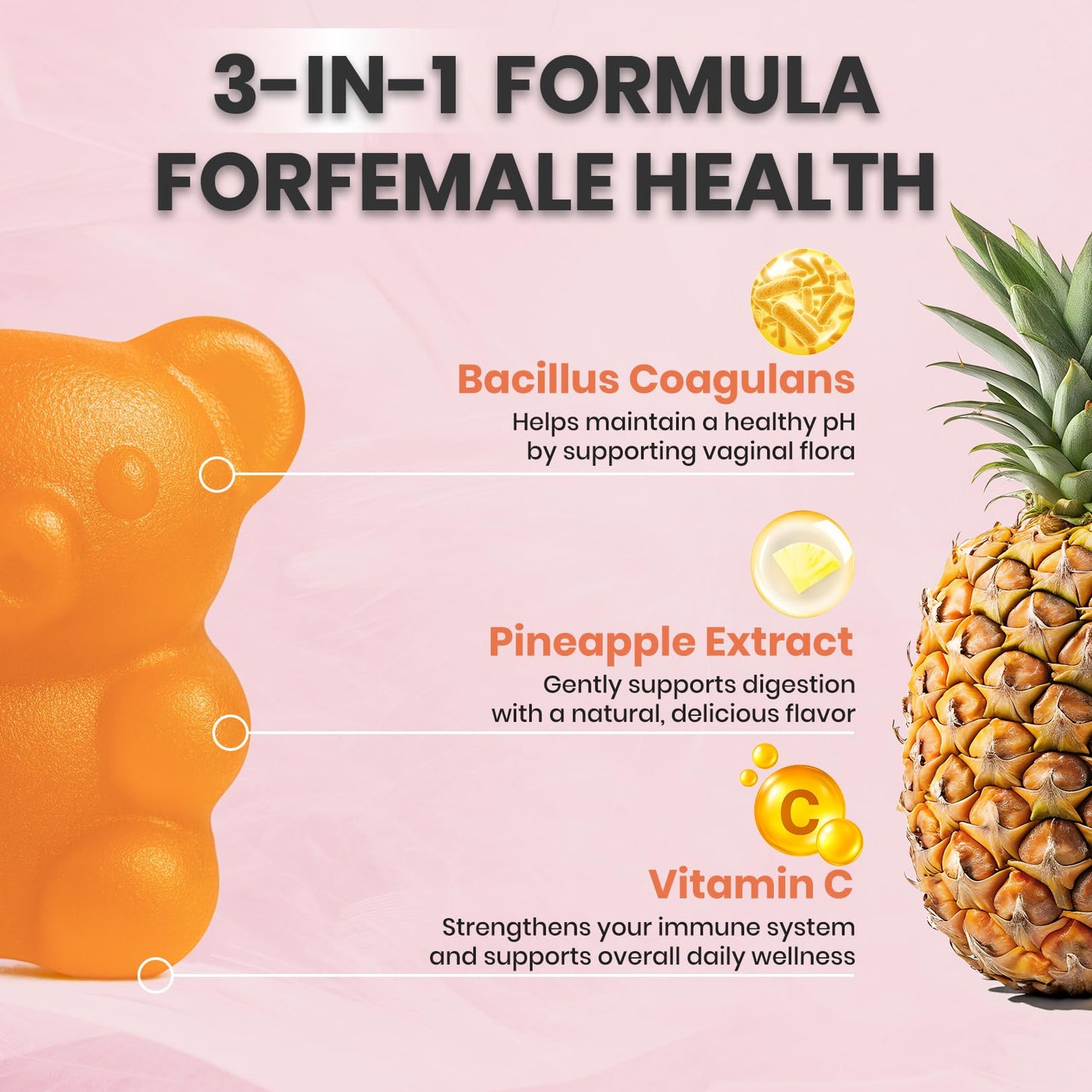 NUTRAJOY Premium Feminine Balance Gummies, for Women's Ph Health, Vaginal Wellness Support, Immune Support, Energy Support, Hawaiian Pineapple, Vegan Gluten-Free, 60 Gummies - dailyvitalstore