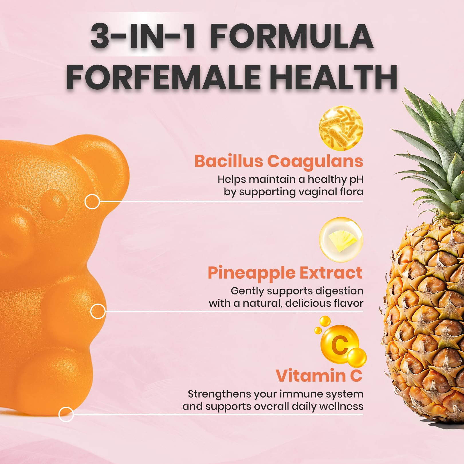 NUTRAJOY Premium Feminine Balance Gummies, for Women's Ph Health, Vaginal Wellness Support, Immune Support, Energy Support, Hawaiian Pineapple, Vegan Gluten-Free, 60 Gummies - dailyvitalstore