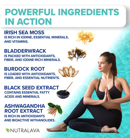 NUTRALAVA Sea Moss Pills, All-in-One Blend with Irish Sea Moss Black Seed Oil Ashwagandha, Sea Moss Capsules for Women and Men - Gluten-Free, Non-GMO, 60 Capsules - dailyvitalstore