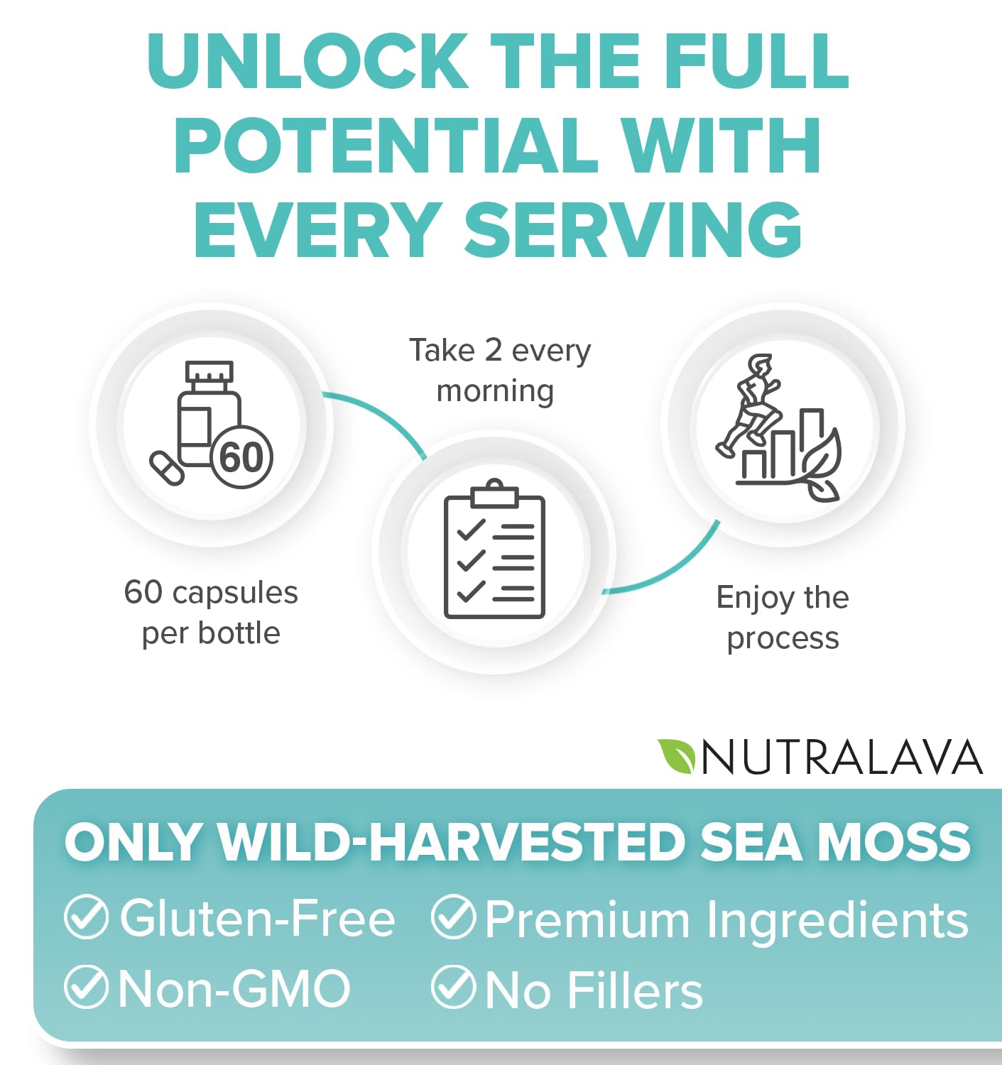 NUTRALAVA Sea Moss Pills, All-in-One Blend with Irish Sea Moss Black Seed Oil Ashwagandha, Sea Moss Capsules for Women and Men - Gluten-Free, Non-GMO, 60 Capsules - dailyvitalstore