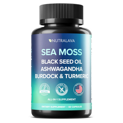 NUTRALAVA Sea Moss Pills, All-in-One Blend with Irish Sea Moss Black Seed Oil Ashwagandha, Sea Moss Capsules for Women and Men - Gluten-Free, Non-GMO, 60 Capsules - dailyvitalstore