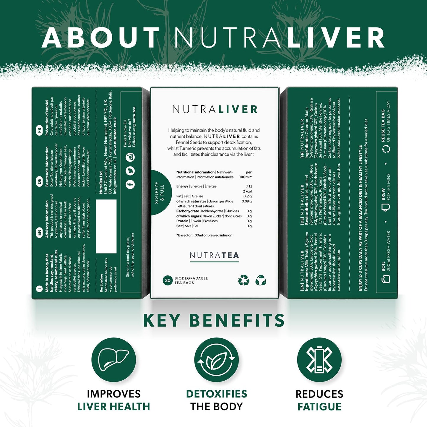 NUTRALIVER - Detox Tea for Liver Cleansing and Support - With Milk Thistle, Turmeric & Fennel - 20 Tea Bags - Herbal Tea by Nutra Tea - dailyvitalstore